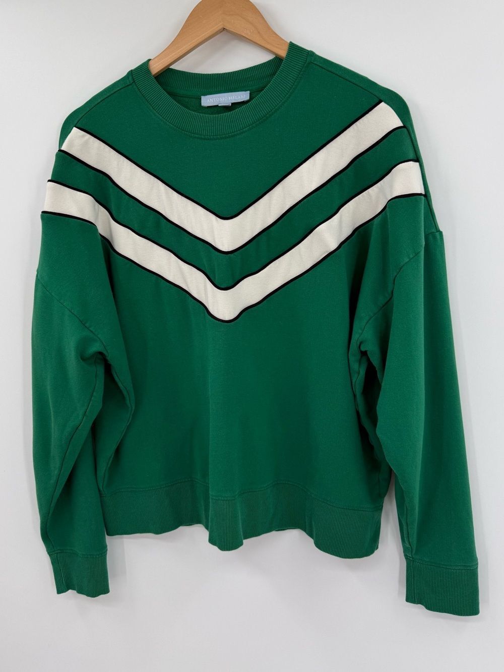 Antonio Melani Chevron Stripe Crewneck Sweatshirt | Green | Medium - Picture 3 of 5
